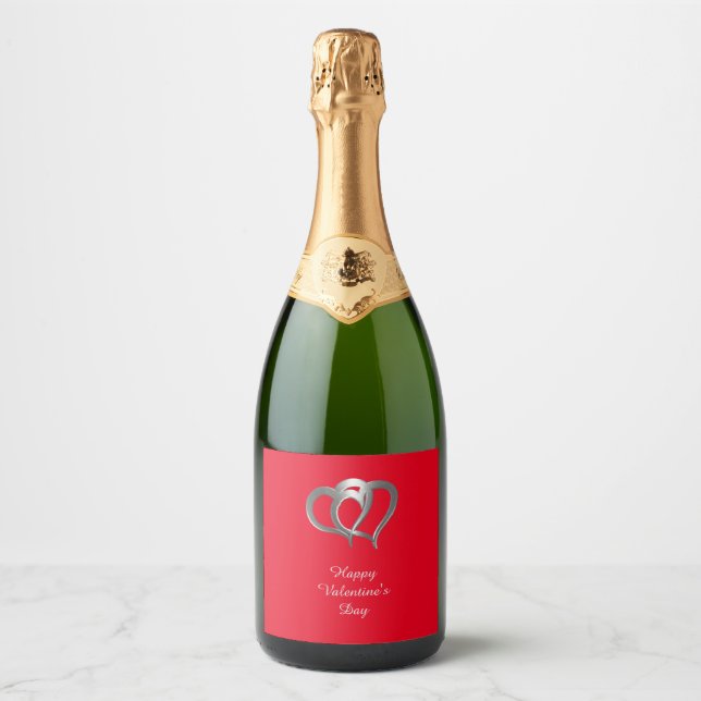Happy Valentine's Day Linked Chrome Hearts Sparkling Wine Label (Front)