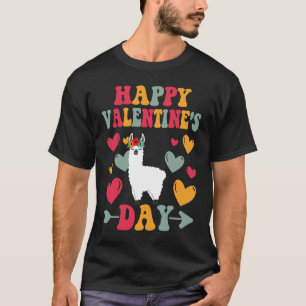 Happy Valentines Day Llama Heart Love Groovy T-Shirt