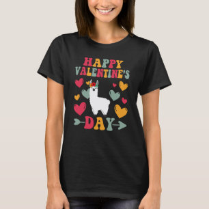 Happy Valentines Day Llama Heart Love Groovy T-Shirt
