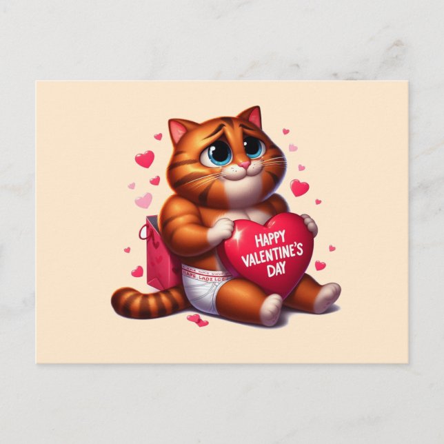 Happy Valentines Day Love Cat  Postcard (Front)