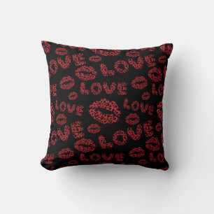 Happy Valentine's Day Love Elegant Red &Black Throw Pillow