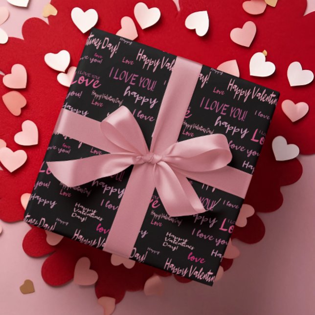 Happy Valentine's day Love Script Gift  Wrapping Paper (Creator Uploaded)