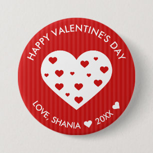 Happy Valentine's Day Lovely Red White Hearts 3 Inch Round Button