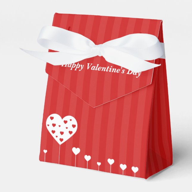 Happy Valentine's Day Lovely Red White Hearts Favor Box (Front Side)