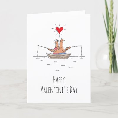 Happy Valentine's Day Lovers Fishing Red Heart