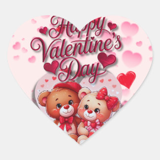Happy Valentine's Day Loving Bears Heart Sticker