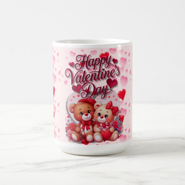 Happy Valentine's Day Loving Teddy Bear Couple Coffee Mug (Center)