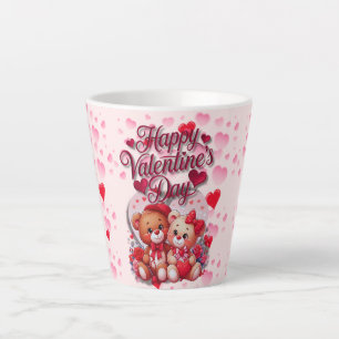 Happy Valentine's Day Loving Teddy Bear Couple Latte Mug