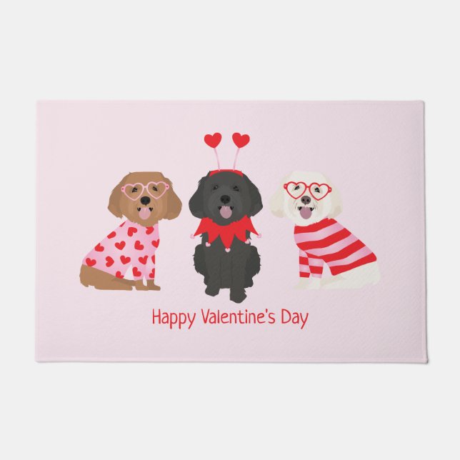 Happy Valentines Day Maltipoo Dogs Doormat (Front)