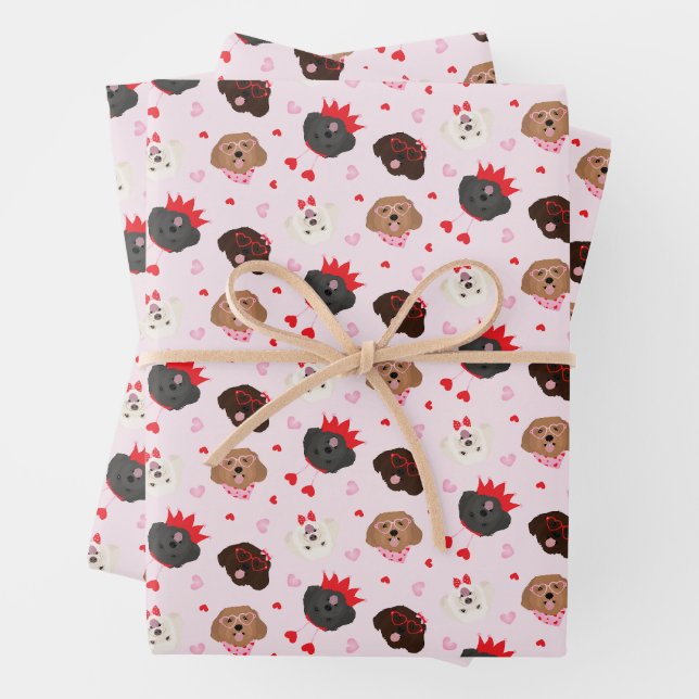 Happy Valentines Day Maltipoo Dogs Wrapping Paper Sheet (In situ)