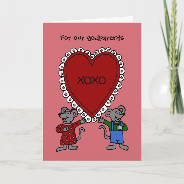 Happy Valentine's day mice for godparents Holiday Card (Front)
