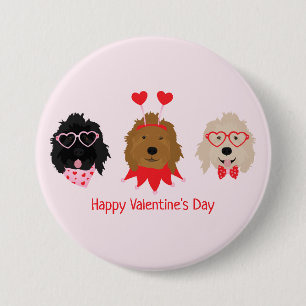 Happy Valentines Day Mini Goldendoodle Dogs 3 Inch Round Button