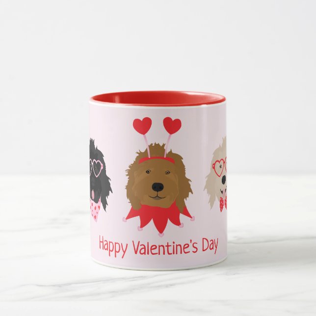 Happy Valentines Day Mini Goldendoodle Dogs Mug (Center)