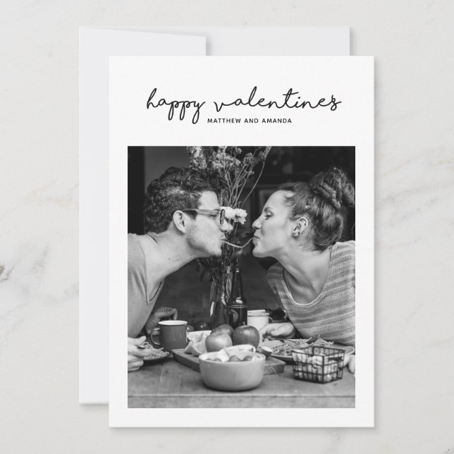 Happy Valentines Day | Minimalist Romantic Photo Holiday Card (Front)