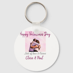 Happy Valentines day modern kisses love add name p Keychain