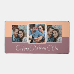 Happy Valentines Day Modern Peach 3 Photo Desk Mat