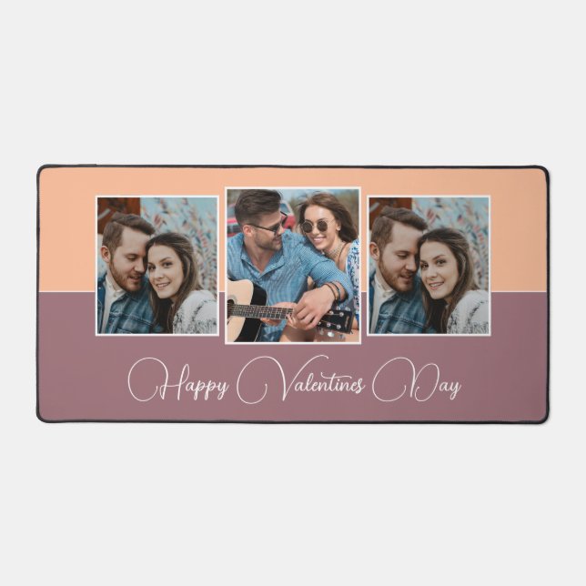 Happy Valentines Day Modern Peach 3 Photo  Desk Mat (Front)