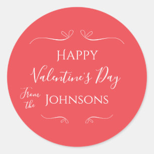Happy Valentines Day Modern Pink Red Classic Round Sticker