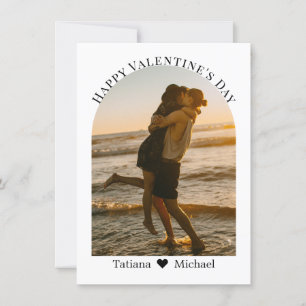 happy valentines day modern script arch photo  holiday card