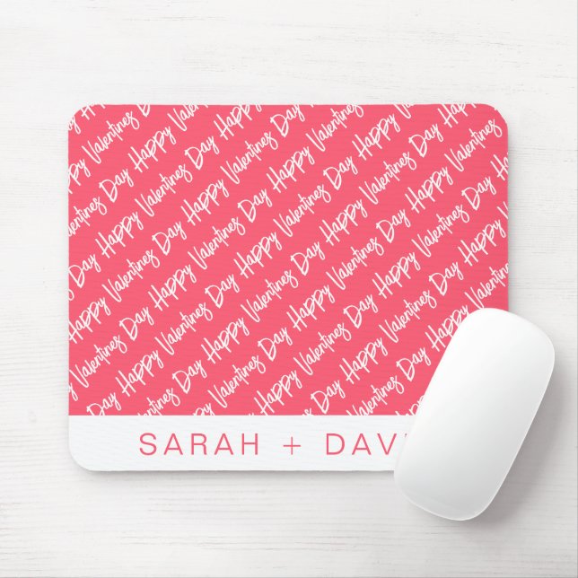 Happy Valentines Day Modern Script Pattern Mouse Pad (With Mouse)