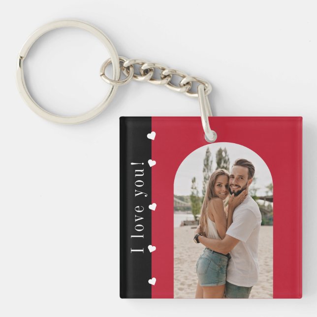 Happy Valentines day modern simple romantic photo Keychain (Front)