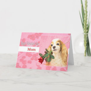 Happy Valentine's Day Mom With Dog And Rose Holiday Card