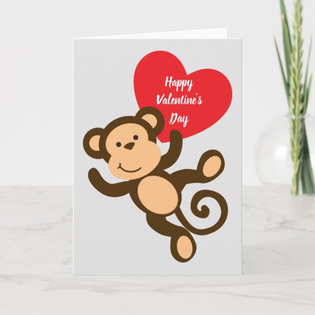 Happy Valentine's day monkey Folded Holiday Card (Front)