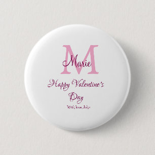 Happy valentine's day monogram pink name love girl 2 inch round button