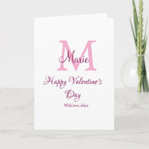 Happy valentine's day monogram pink name love girl card