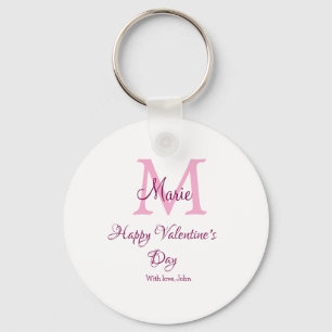 Happy valentine's day monogram pink name love girl keychain
