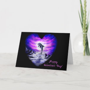 Happy Valentine's Day - Moonlight Dolphin Heart Holiday Card