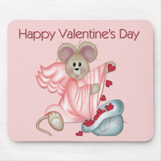 Happy Valentine's Day Mouse with Hearts Mousepad (Front)