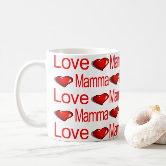 Happy Valentine's Day Mugs Love Mama Red Hearts (With Donut)