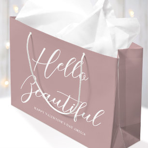 Happy Valentine's Day Name Brush Script Dusty Pink Large Gift Bag