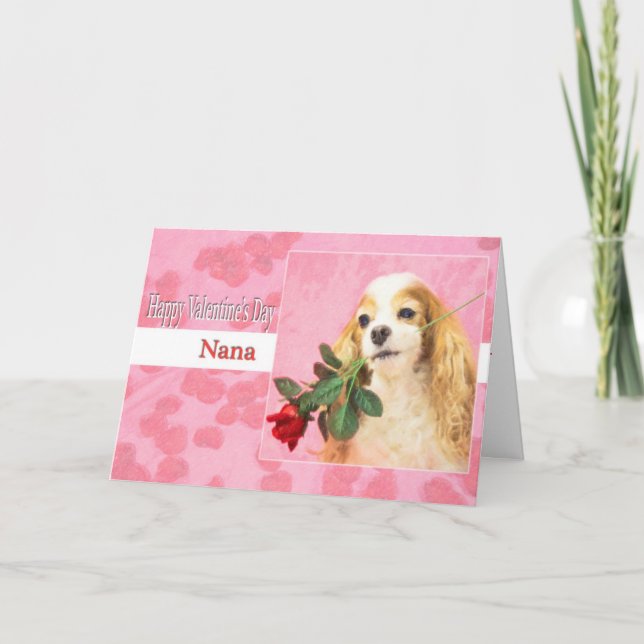 Happy Valentine's Day Nana With Dog And Rose Holiday Card (Front)