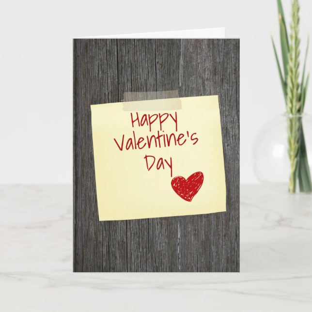 Happy Valentine's Day Note On Wood Card (Front)