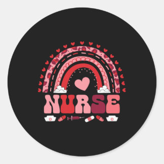 Happy Valentine's Day Nurse Rainbow Boho Retro Nur Classic Round Sticker
