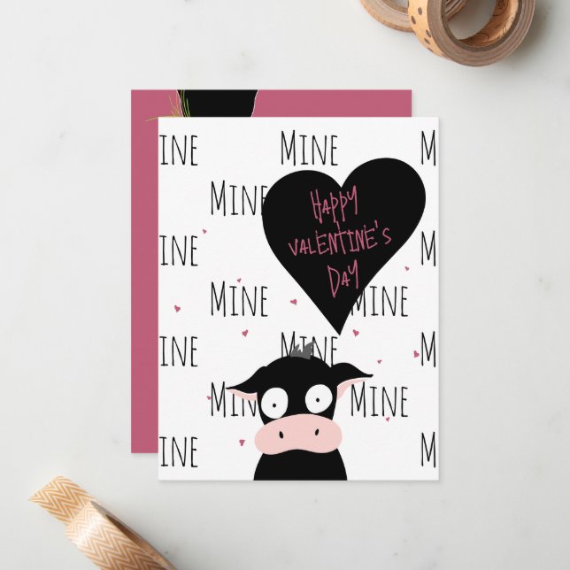Happy Valentine's Day | Only Moooooo! | Cow Pun Card (Front/Back In Situ)
