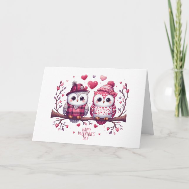 Happy Valentine's Day Owls Holiday Card (Front)