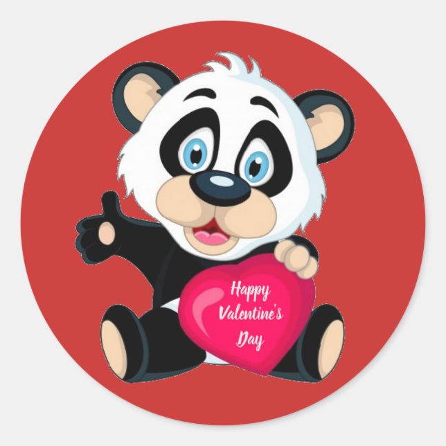 Happy Valentine's Day Panda Bear Classic Round Sticker (Front)
