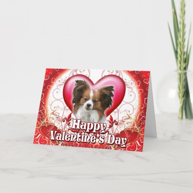 Happy Valentines Day Papillon Holiday Card (Front)