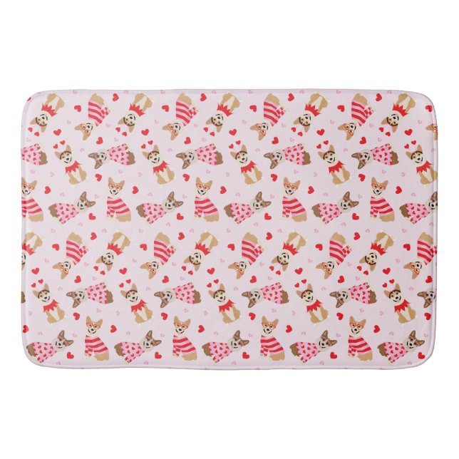 Happy Valentines Day Pembroke Welsh Corgi Dogs Bath Mat (Front)