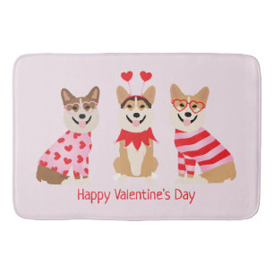 Happy Valentines Day Pembroke Welsh Corgi Dogs Bath Mat