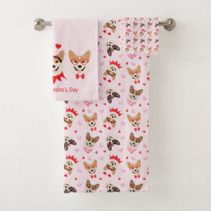 Happy Valentines Day Pembroke Welsh Corgi Dogs Bath Towel Set