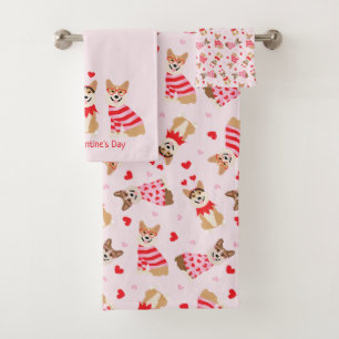 Happy Valentines Day Pembroke Welsh Corgi Dogs Bath Towel Set