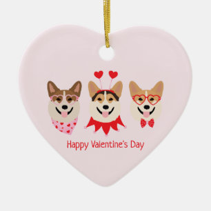 Happy Valentines Day Pembroke Welsh Corgi Dogs Ceramic Ornament