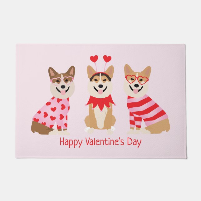 Happy Valentines Day Pembroke Welsh Corgi Dogs Doormat (Front)