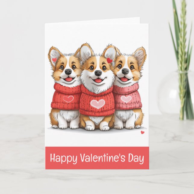 Happy Valentines Day Pembroke Welsh Corgi Dogs Holiday Card (Front)