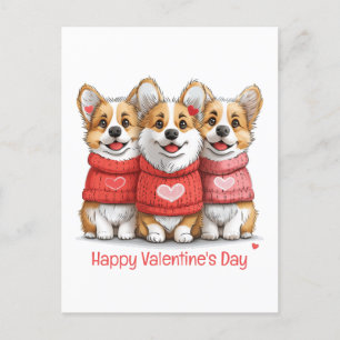 Happy Valentines Day Pembroke Welsh Corgi Dogs Holiday Postcard