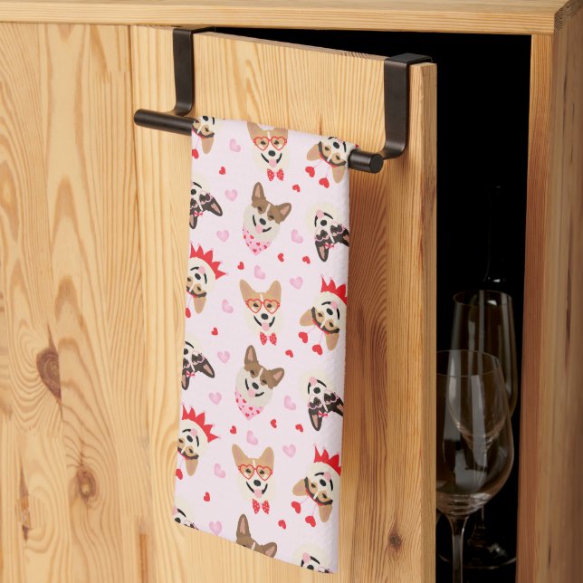 Happy Valentines Day Pembroke Welsh Corgi Dogs Kitchen Towel (Thirds Fold)